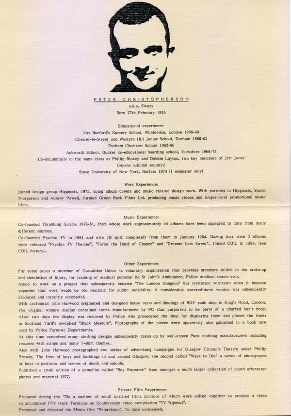 Check out Scanner's wonderful archive Coil and Aphex Twin promo material from the '80s and '90s