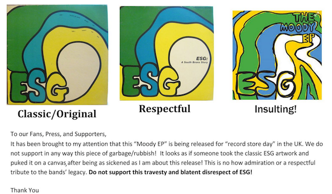 ESG "sickened' by artwork of Record Store Day release on Fire Records